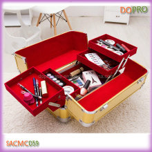 Red Lining Cosmetic Travel Train Case with Large Storage Space (SACMC059)